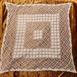 Antique Square LACE TABLECLOTH Filet Lace & Net